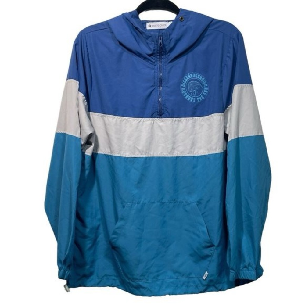 Sisstrevolution Blue, Grey, and Teal Half Zip Windbreaker Rain Jacket